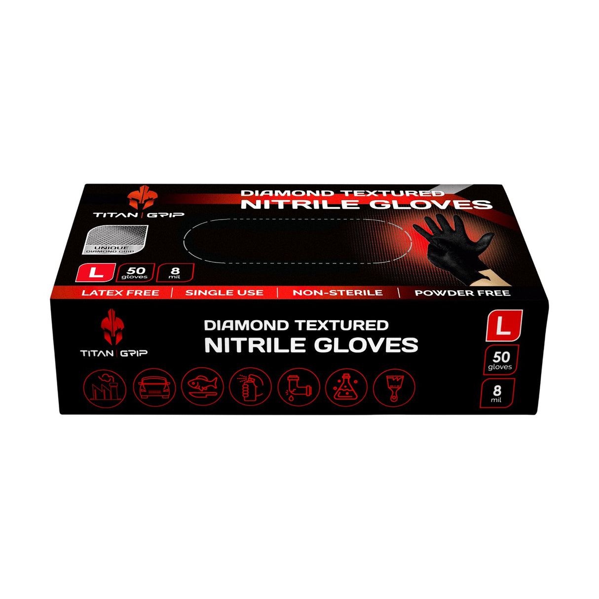 Titan Grip Diamond Textured Black Nitrile Gloves (Box of 50) - GrowPro Hydroponics Ltd